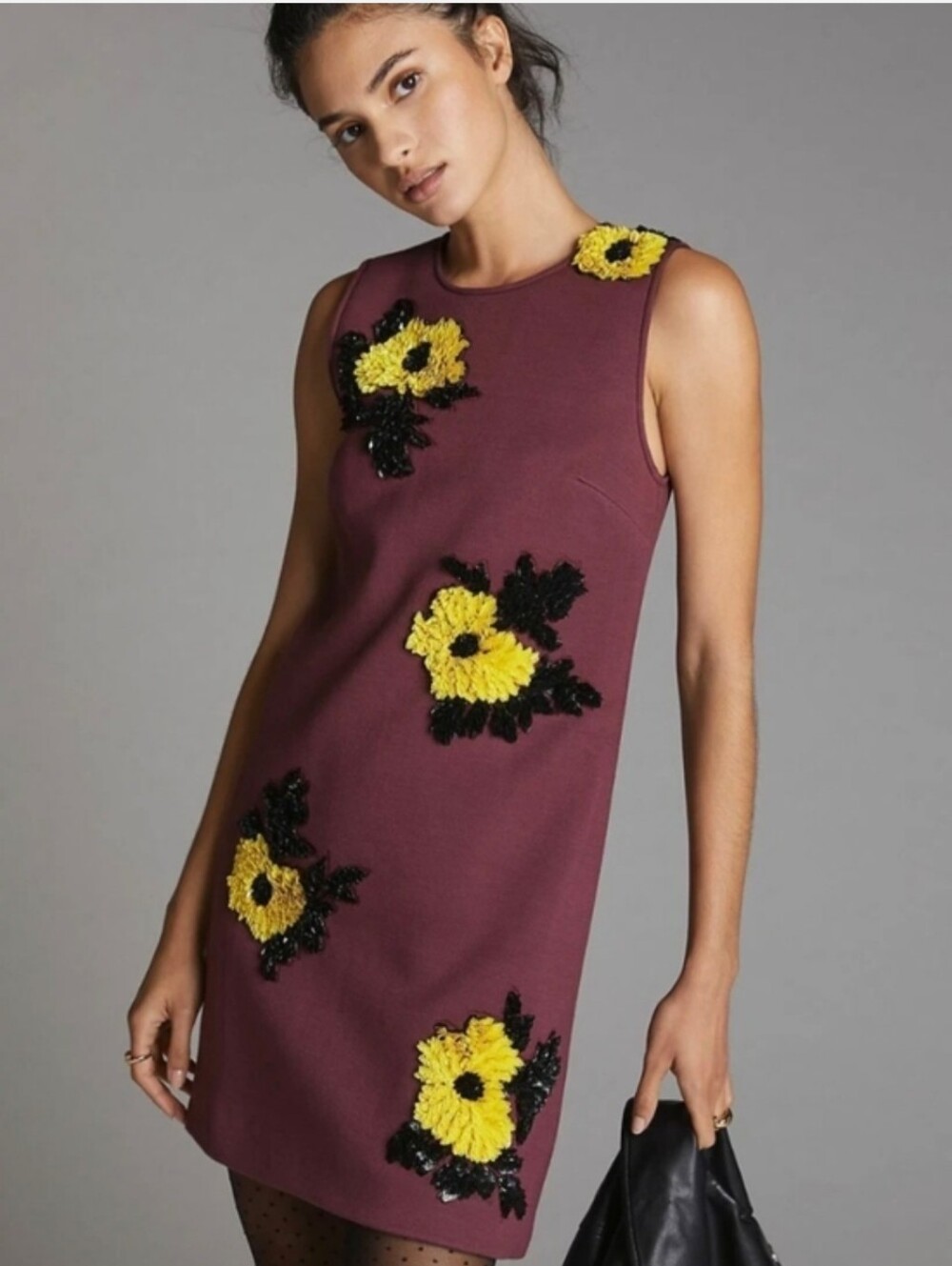 Dhruv Kapoor Embellished Floral Sleeveless Dress – XS – Burgundy